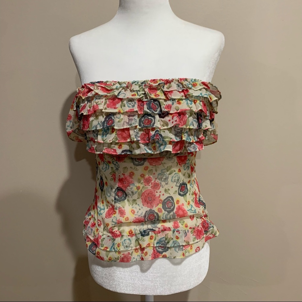 Strapless Spring Floral Blouse